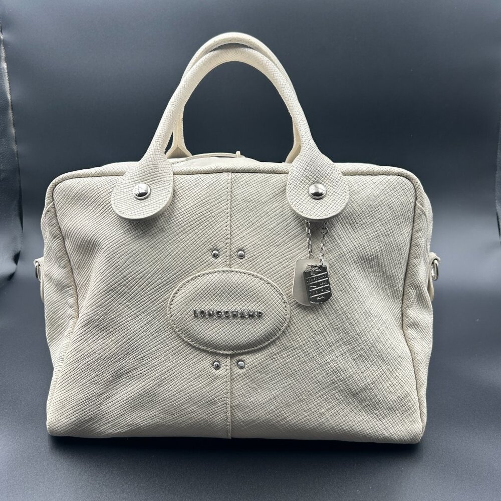 Longchamp Quadri Leather 2Way Crossbody Satchel Cream Off White EUC - Picture 2 of 7